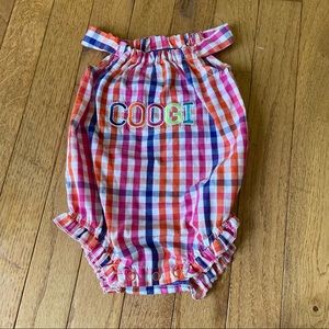 COOGI MULTICOLORED PLAID GRAPHIC LOGO ONE PIECE BABY OUTFIT SIZE 3/6 MONTHS